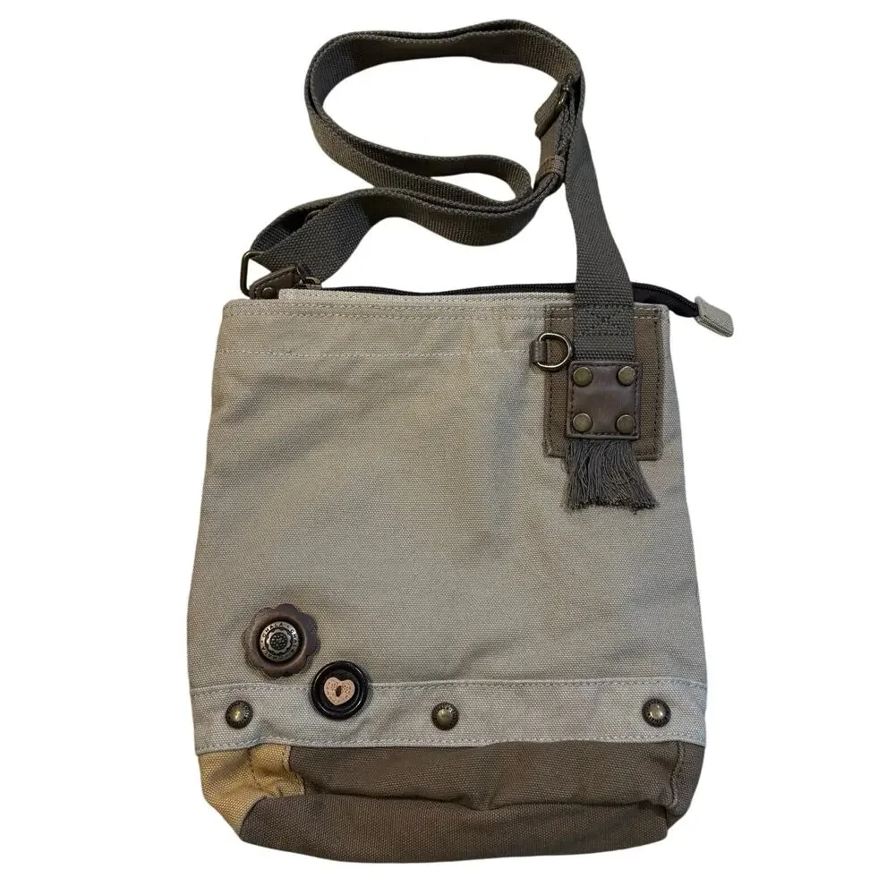 NEW Chala Patch Crossbody Canvas Shoulder Bag Purse Messenger Style Olive Brown - Picture 1 of 8